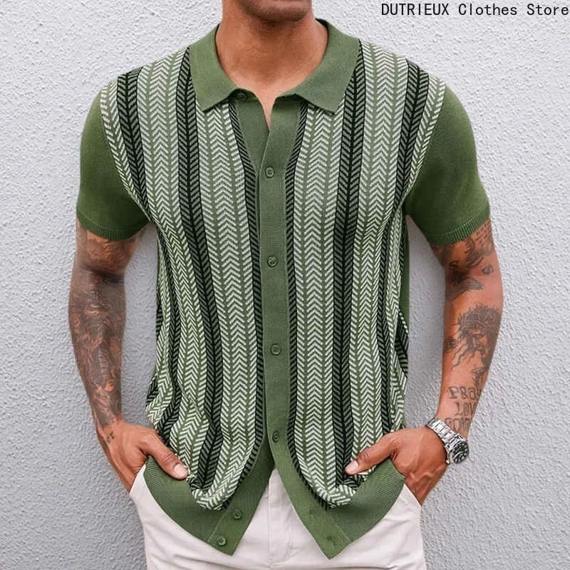 

Весенне-летние мужские повседневные трикотажные рубашки в деловом стиле, высококачественные полосатые жаккардовые трикотажные рубашки поло с короткими рукавами, мужская футболка