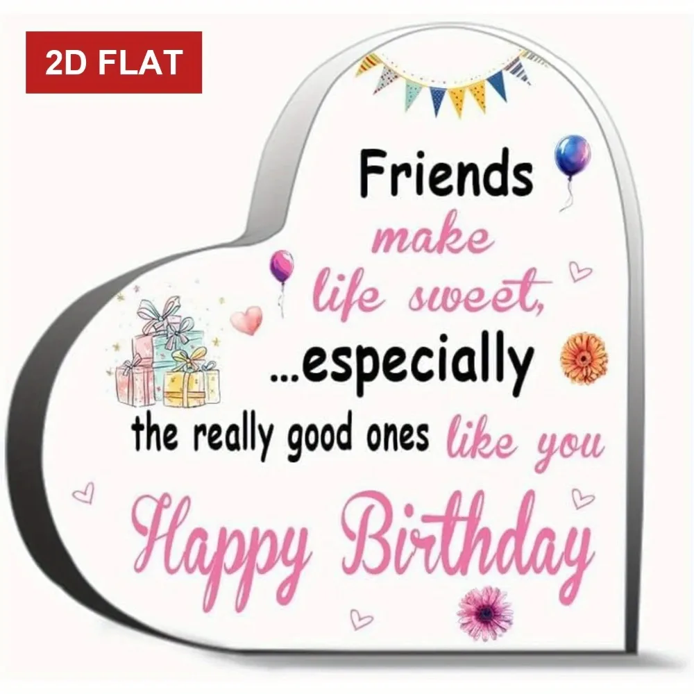 CIFBUY Acrylic Heart Shaped Decor Friends Make Life Sweeter 4x4 Inch Colorful Balloon Design Office Desk Sympathy Keepsake
