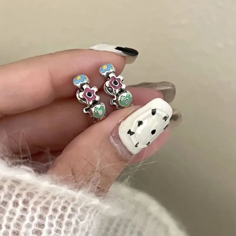 REETI 925 Sterling Silver Earrings Flower Drops Glaze Color Creative Hot Sexy Jewelry For Women Gift Customized