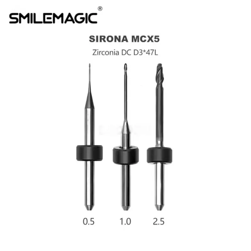 Sirona MCX5 Dental Milling Burs For Zirconia/PMMA D3 Shank DC Diamond Coating Diameter 2.5/1.0/0.5mm Drill