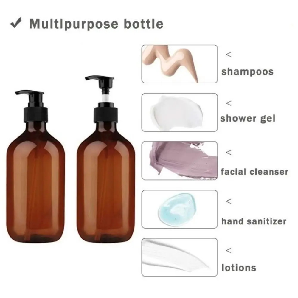 New PET Shampoo Bottle 300ML/500ML Reusable Gel Lotions Brown Green White Dispenser Refill