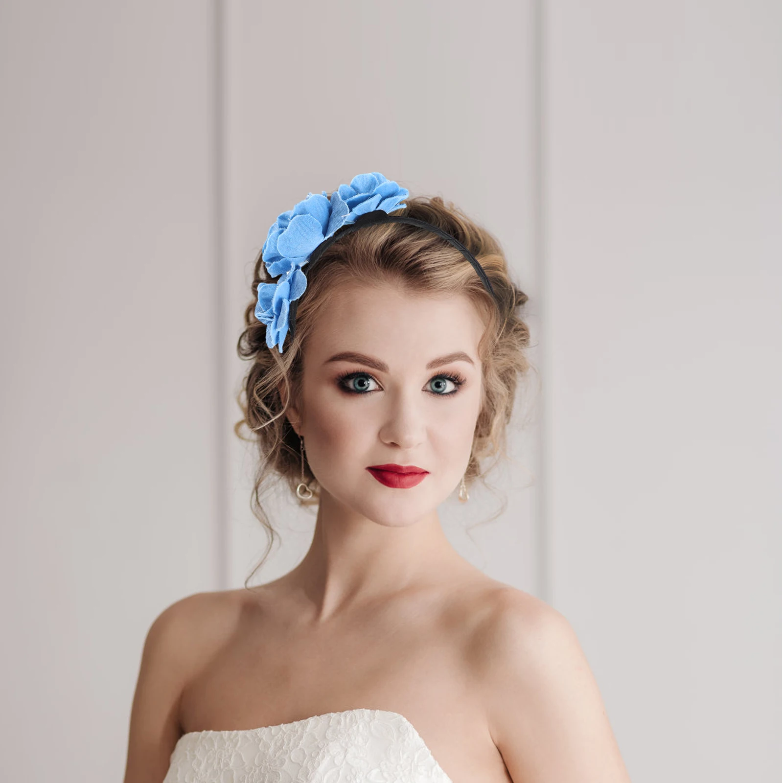 

Flower Hair Band Blue Rose Decorative Headband Vintage Floral Accessories Heightened Crown Comfortable Material