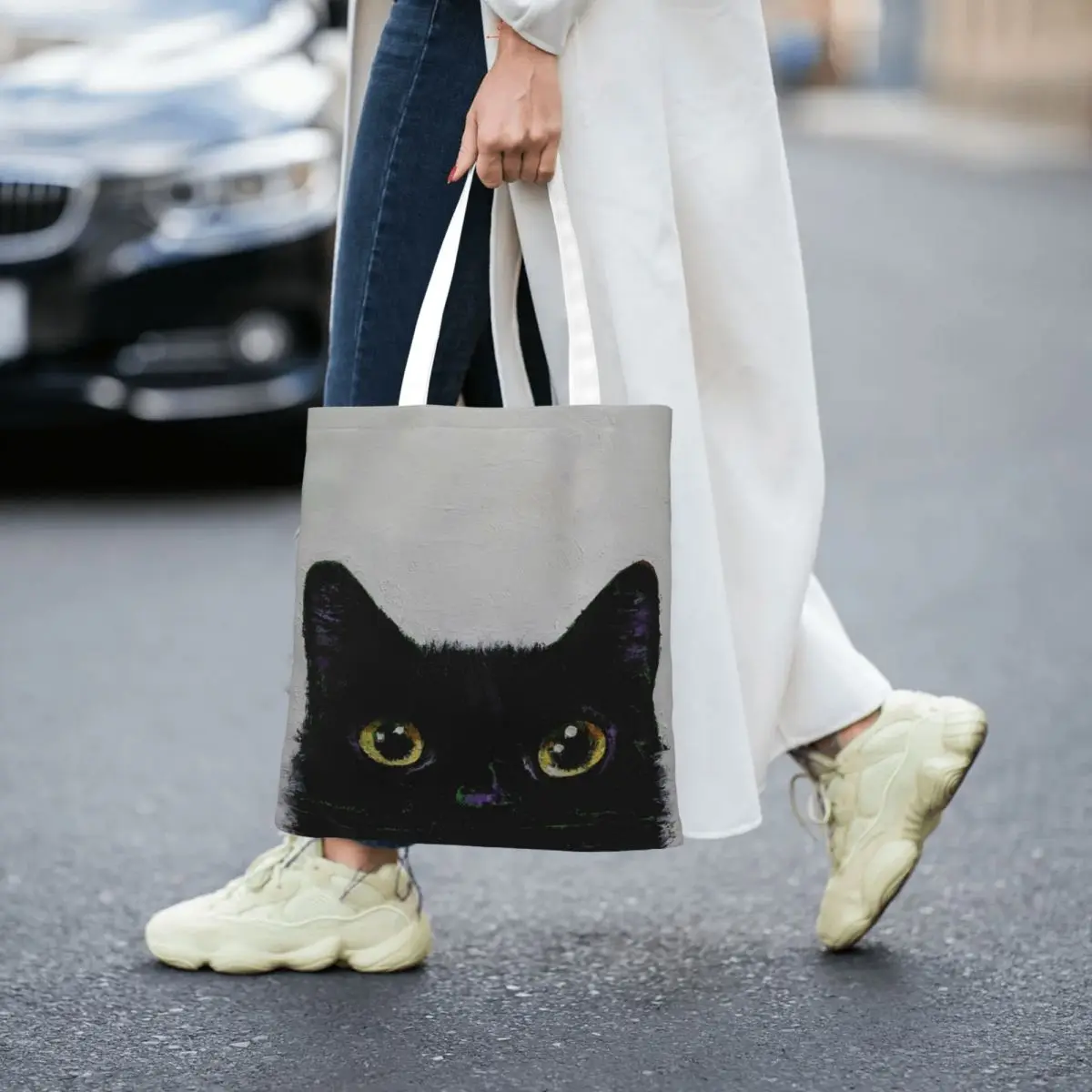 Zwarte Kat Kitty Liefhebber Dier Huisdier Canvas Tas Handtas Schoudertassen Herbruikbare Shopper Tassen Voor Unisex