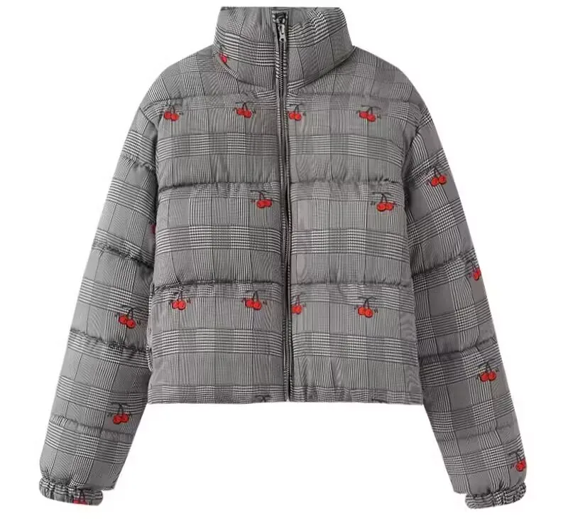 

Парки женские байкерские осенние из полиэстера с пухом, красочные клетчатые панели в горошек с принтом, многофункциональные кнопки с капюшоном, 2025 г.