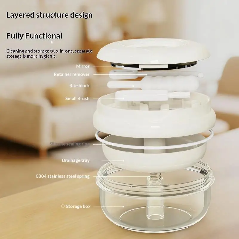 Hot Sale Spring Lift Aligner Retainer Denture Case Layered Design Leakproof Structure For Daily Travel Oral Care