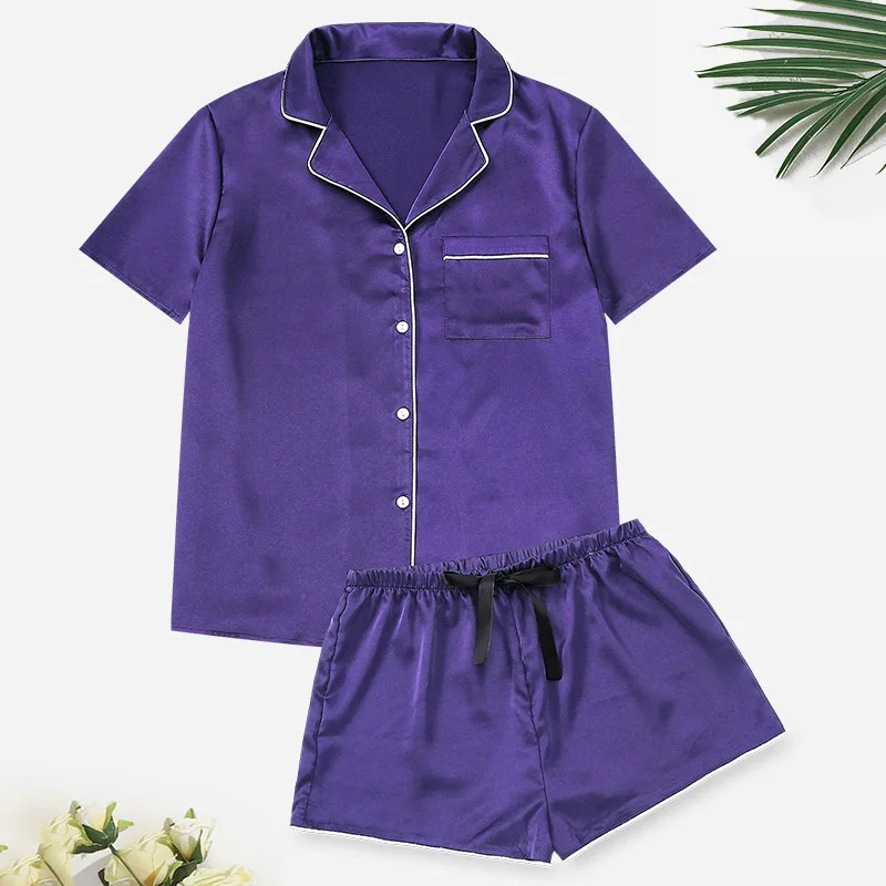 

Уютный однотонный пижамный комплект с короткими рукавами, топ на пуговицах и шорты с декором в виде банта, подходит для женской одежды для сна, домашняя одежда для отдыха, пижамы для сна