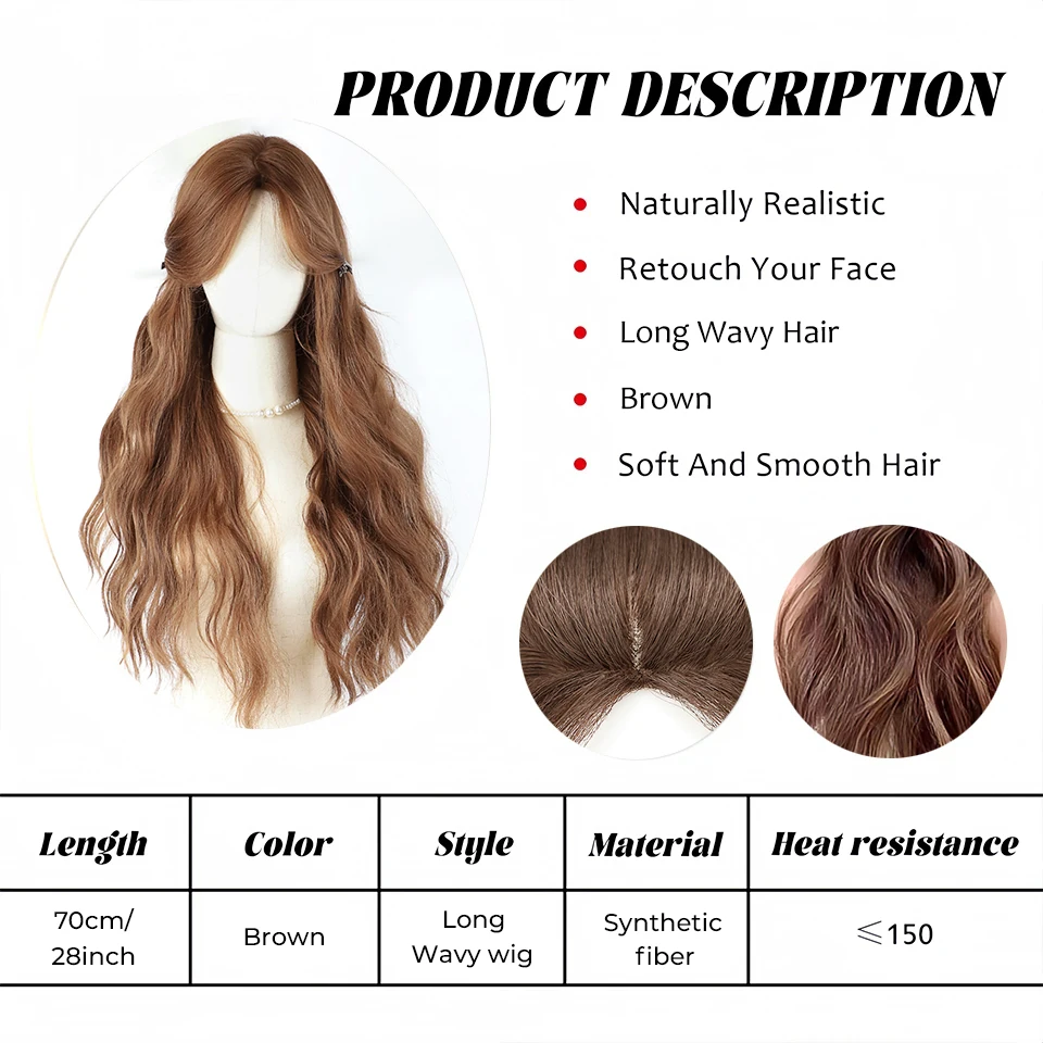 OLACARE Synthetic Long Wavy Brown Lace Front Wigs Middle Part Natural Wig Heat Resistant Cosplay Party Daily Hair Wig for Women