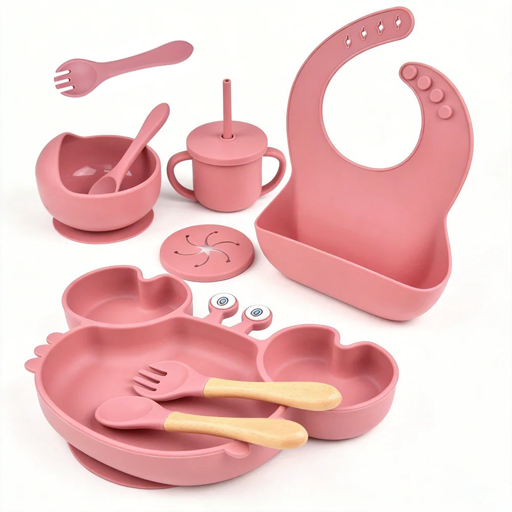 set-da-8-pezzi-in-silicone-per-l'alimentazione-dei-bambini-set-di-piatti-per-bambini-set-a-forma-di-granchio-in-silicone-piatto-e-ciotola-con-ventosa