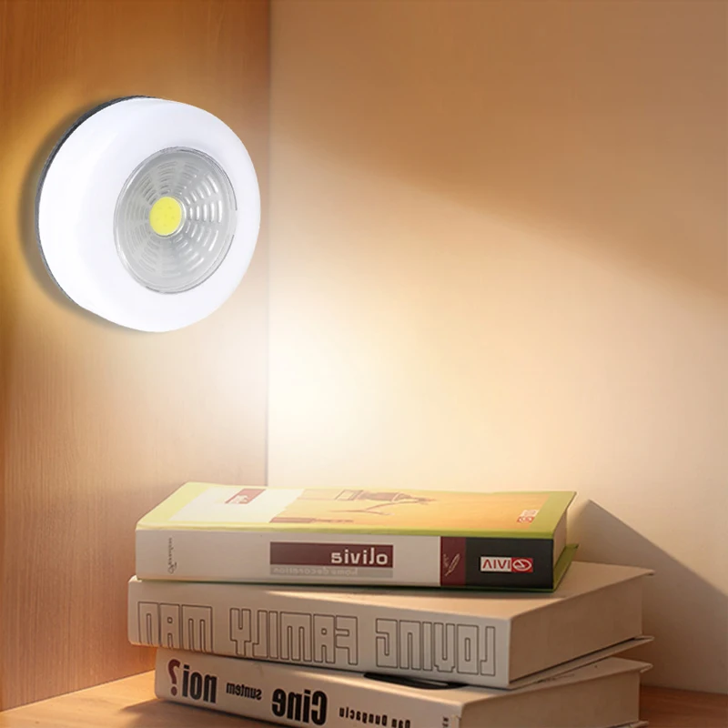 

Mini COB Night Light Round LED Under Cabinet Light with Adhesive Sticker For Cupboard Bedroom Kitchen Wardrobe Night Light