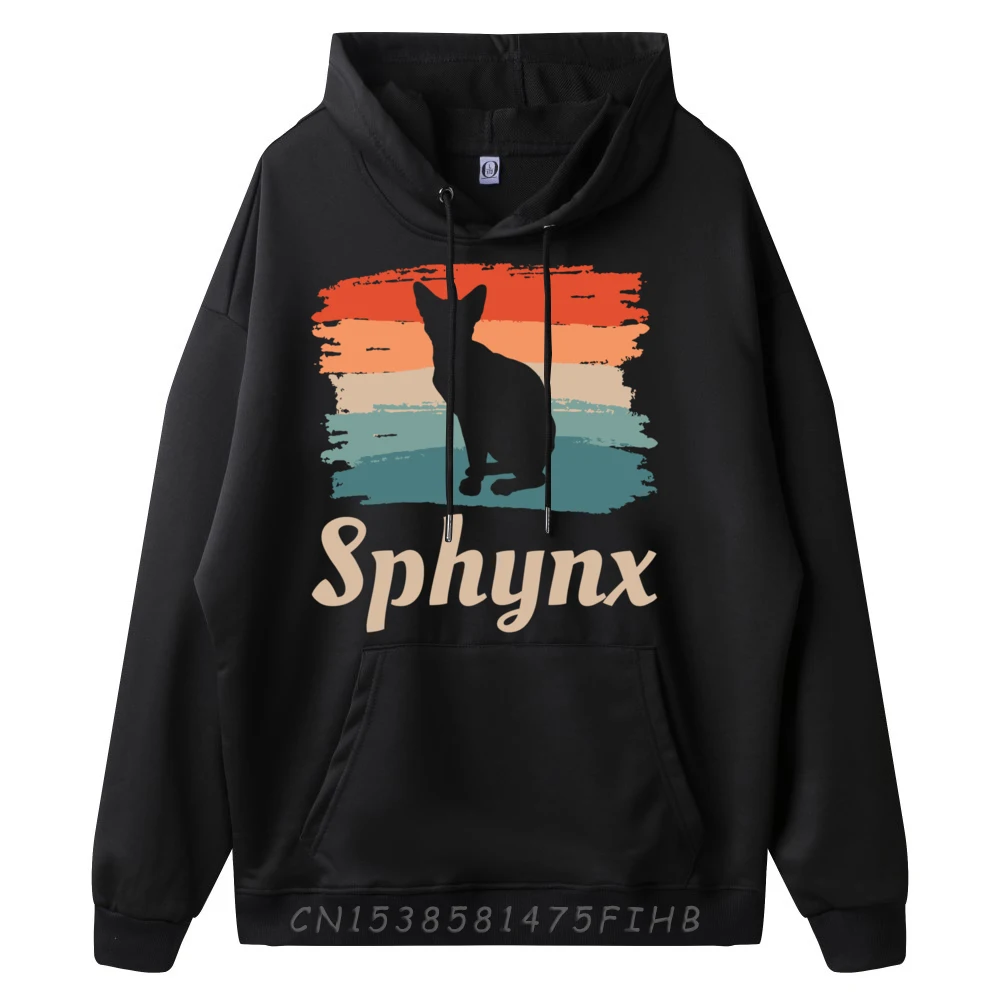 Vintage Retro Sphynx Cat Lover Grpahic Tee Printed Hoodie Happy New Years Men Christmas Sweater Long Sleeve