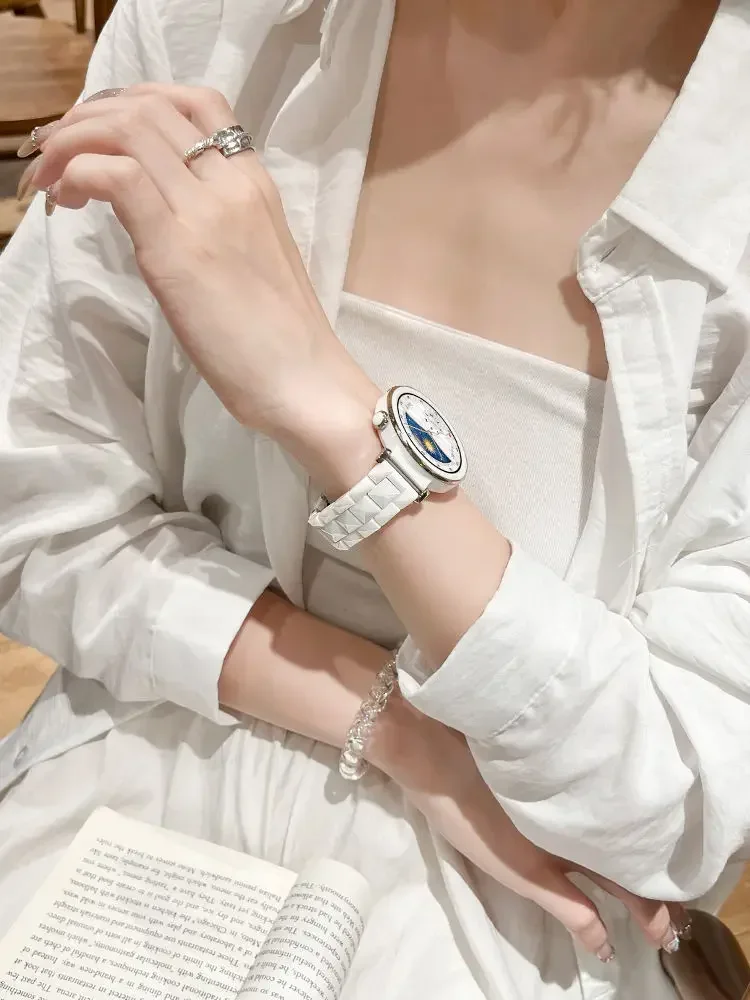 18mm Ceramics Strap for Huawei GT5 41mm/ GT5 Pro 42mm,Women Fashion Replacement Stainless Steel Buckle Watchband for GT4 41mm