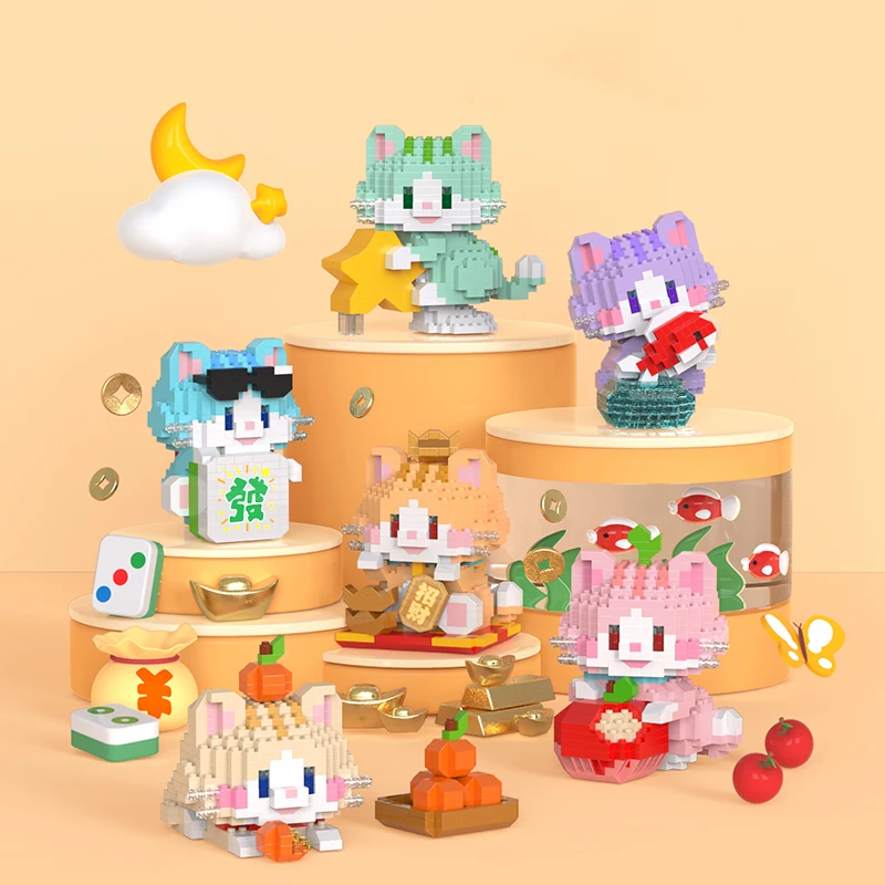 New Micro-particle Building Blocks Lucky Cat Children's Assembled ...