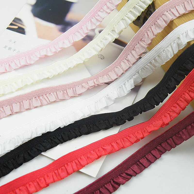 5yards 10mm Pleated Tapes Stretch Lace Trims Ribbons DIY Elastic Ruffle Band Baby Hairband Belt Shoes Decorative Craft Supplies