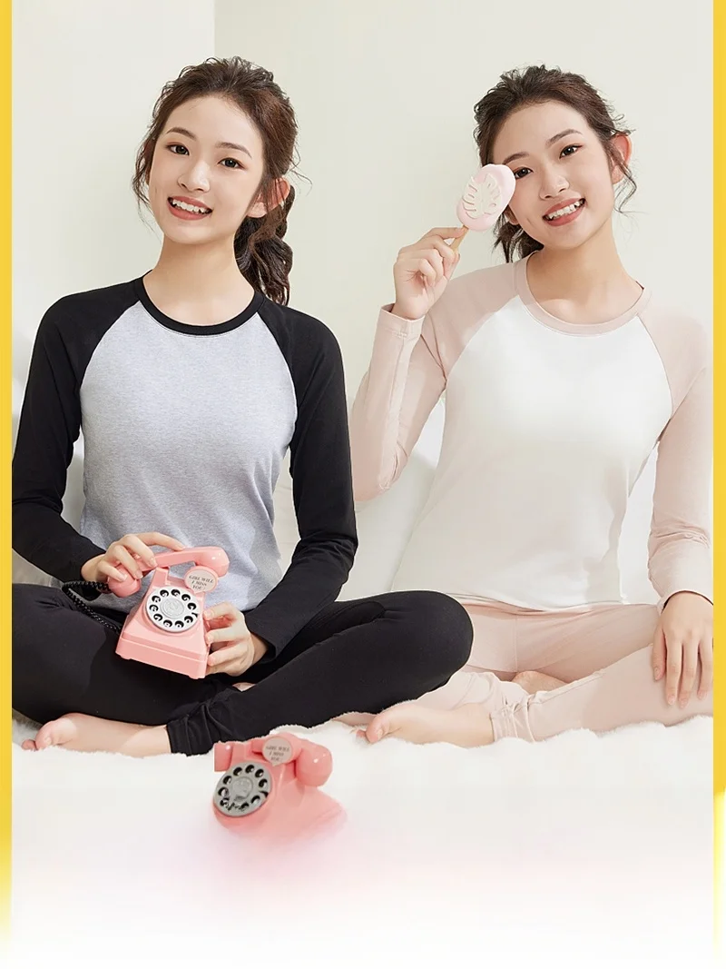 高校生女子暖かい綿下着セット長ズボン純綿サーマルウェア快適な通気性インナーウェア