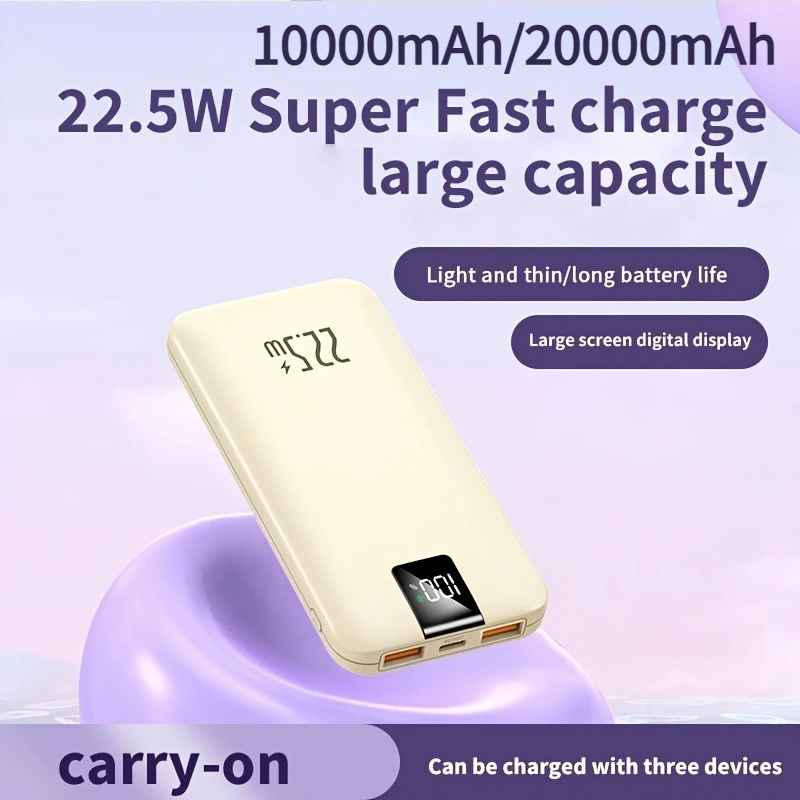 

Портативный блок питания 10000 мАч/20000 мАч, быстрая зарядка 22,5 Вт, сверхбыстрая зарядка большой емкости, светодиодный дисплей, для IPhone Huawei