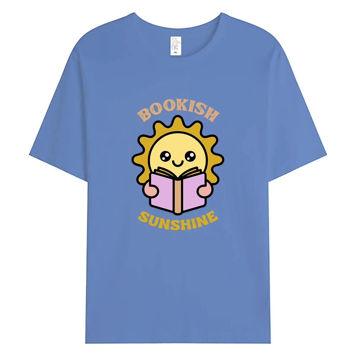

Bookish Sunshine Cute Sun Reading Printed Women T-Shirt Summer Short Sleeve O-Neck Harajuku Cotton Graphic Tee Tops Female