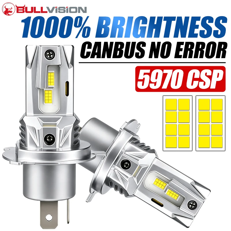 1/2PC H4 Fanless LED CSP Headlight Bulb for Car Motorcycle 9003 LED Hi/Lo High and Low Beam Headlamp Auto Head Lamp 12V 12000Lm
