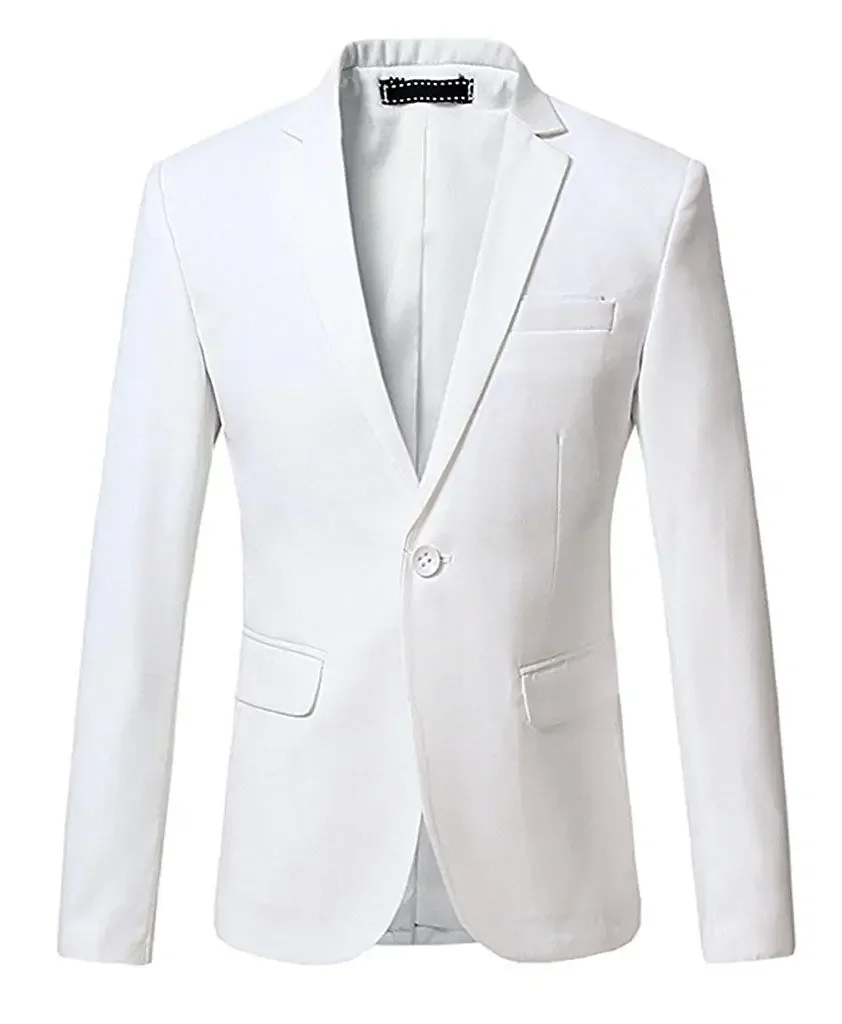 White Men\'s Suit Blazer One Button Groom Tuxedo Business Jacket Notch Lapel Coat For Party Prom