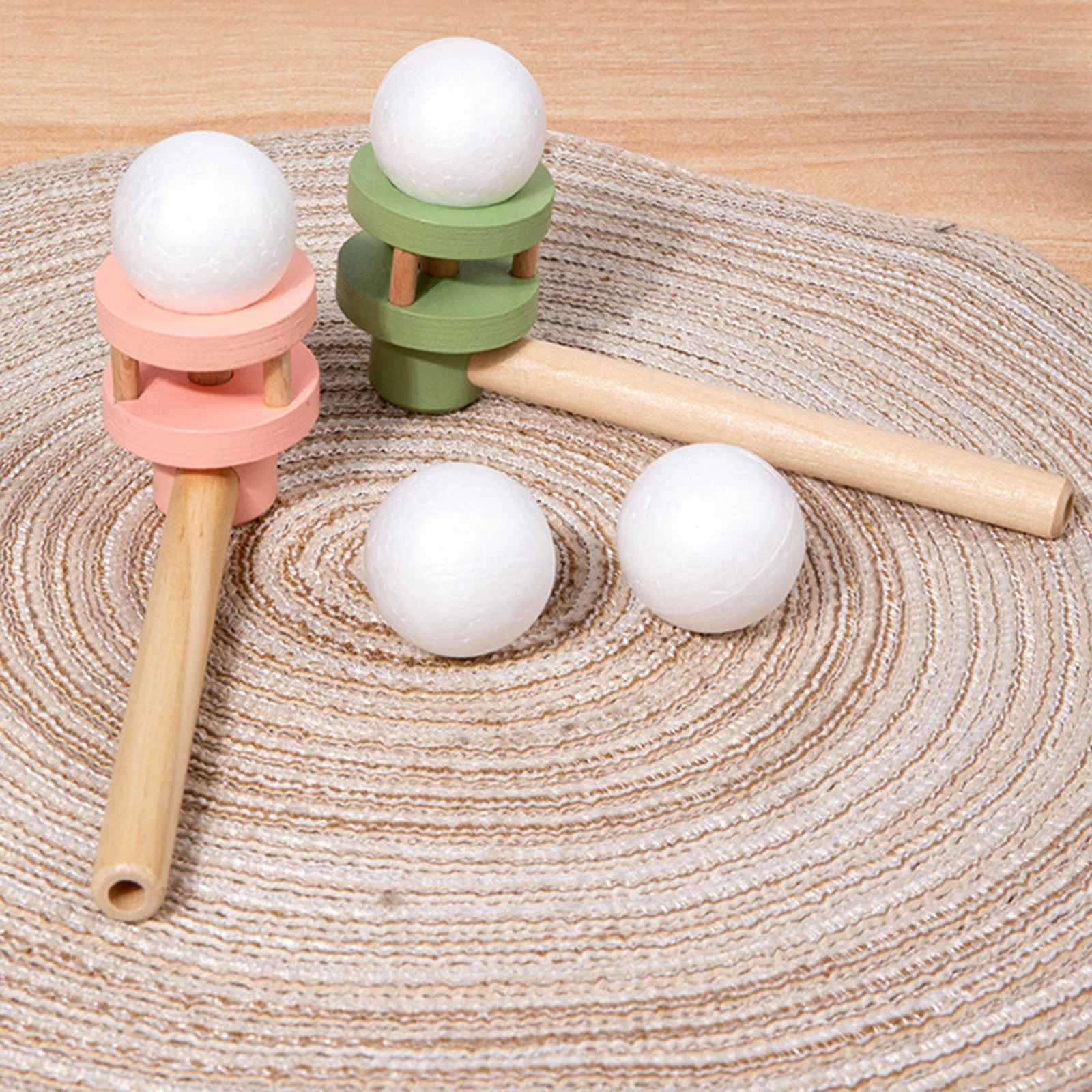 Wooden Balance Blowing Toys Blowing Pipe Whistles Balls Toys Floating Blow Pipe Balls Game Toy for Party Supplies Toddler Kids