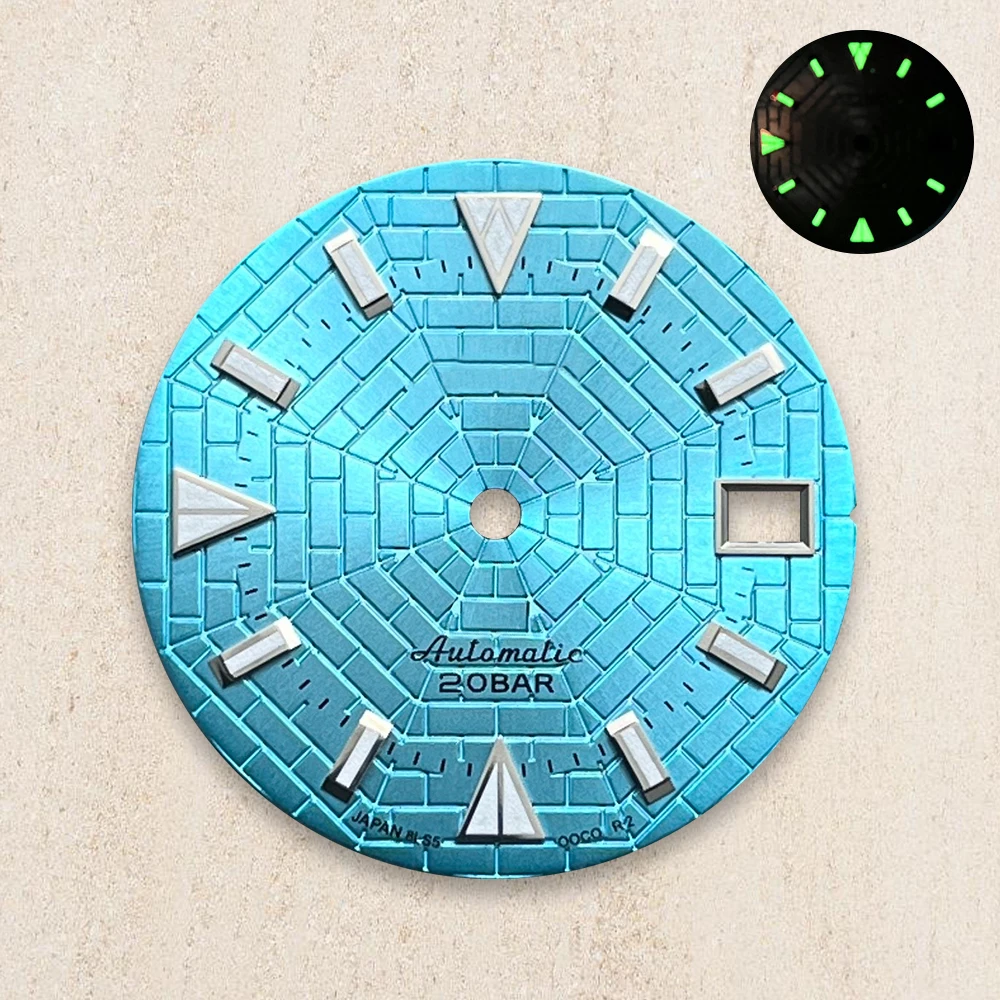 28.5mm S Logo Dial  For NH35/NH36/4R/7S Automatic Movement Green Luminous Watch Modification Accessories