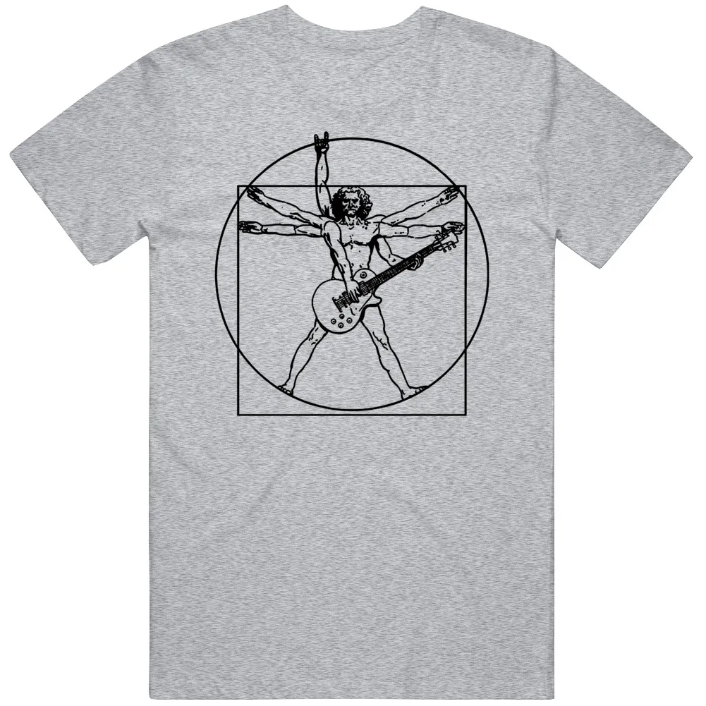 Leonardo Da Vinci Vitruvian Guitar Guitarist Music Funny T-Shirt Tee Gift New 100% Cotton Streetwear High Quality