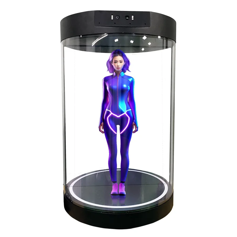 Holographic AI digital human, cylindrical holographic display cabinet AI digital human commentary, virtual digital human