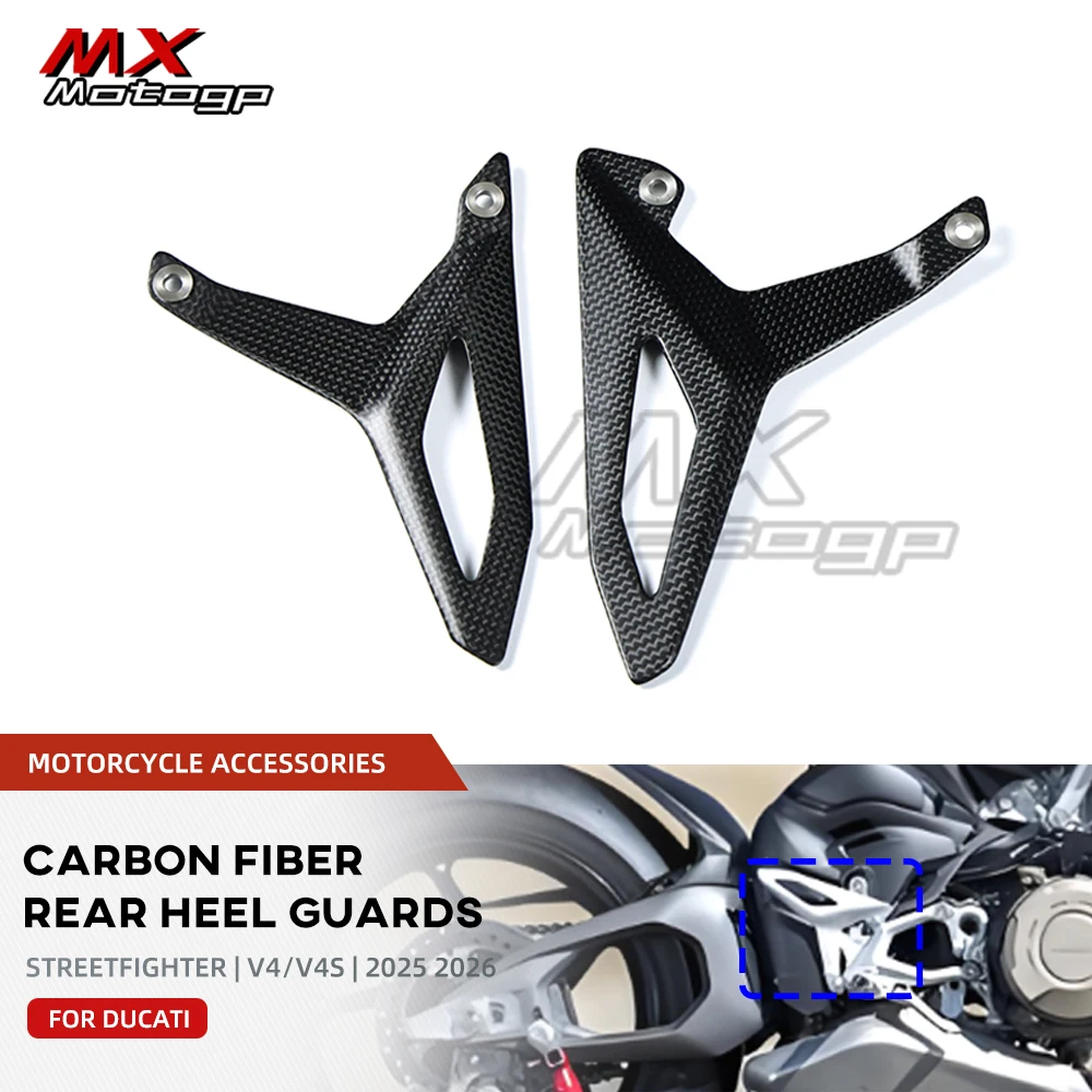 

For DUCATI Streetfighter V4 V4S SP 2025 2026 Real Carbon Fiber Heel Guards Rearset Protector Motorcycle Rear Footrest Wing Plate