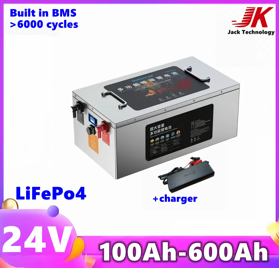 

JK Lifepo4 24V 100Ah 150Ah 200Ah 300Ah 400Ah 500Ah 600Ah lithium Battery for Solar System Inverter,RV,Outdoor,Camping EVBoat,PV