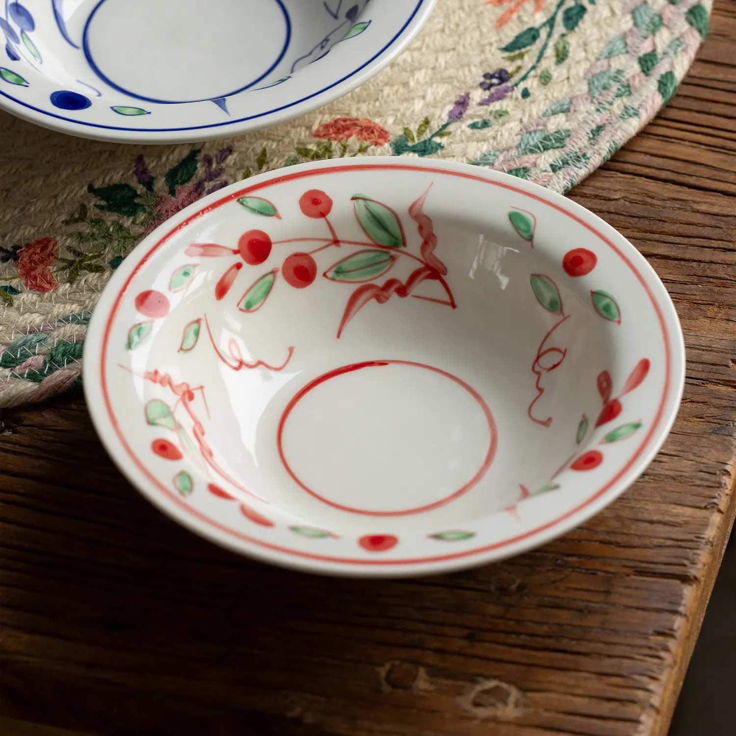 Vintage Hand Painted Arabesque Floral Plates Household Pasta Fruit Soup Dinner Serving Dish Kitchen Daily Tableware Gift