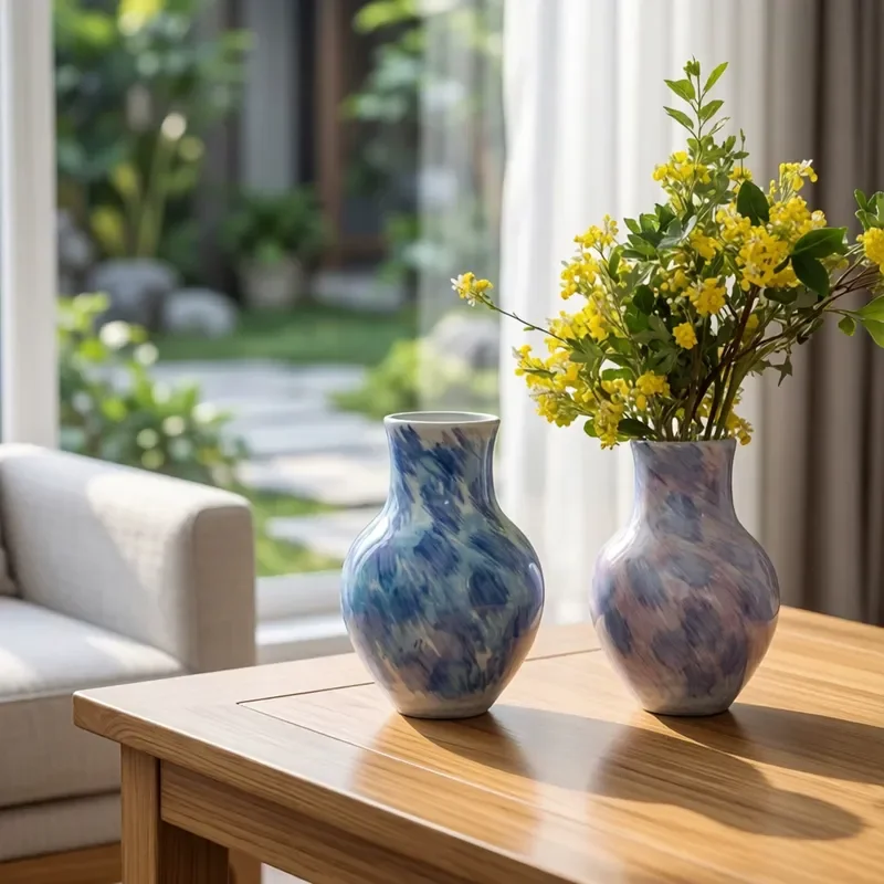 Jingdezhen Hand Painted Ceramic Vase Blue Purple Gradient New Chinese Retro Style Living Room Decor Flower Arrangement