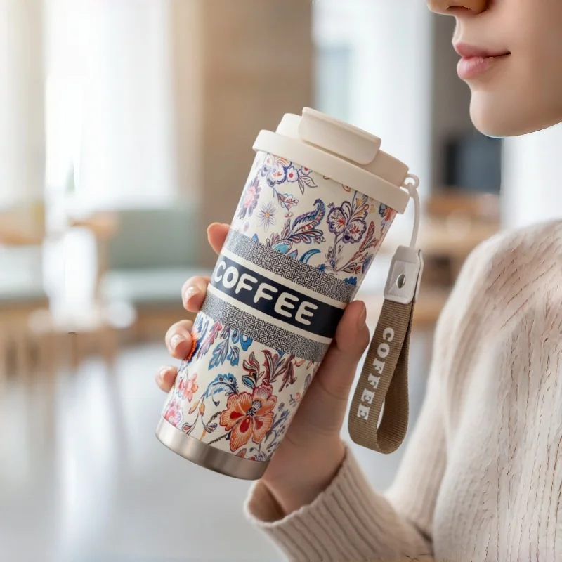 

Stainless Steel Coffee Mug 500ml Insulated Travel Cup with Lid and Straw Portable Thermal Tumbler Gift Box for Women Office Gift