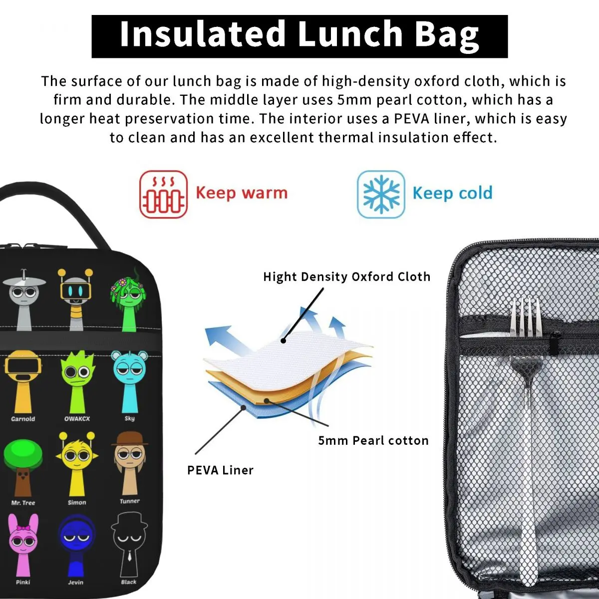 All My Sprunki Game Toys Insulated Lunch Bag for Women Children Leakproof Food Boxes Thermal Lunch Box Tote