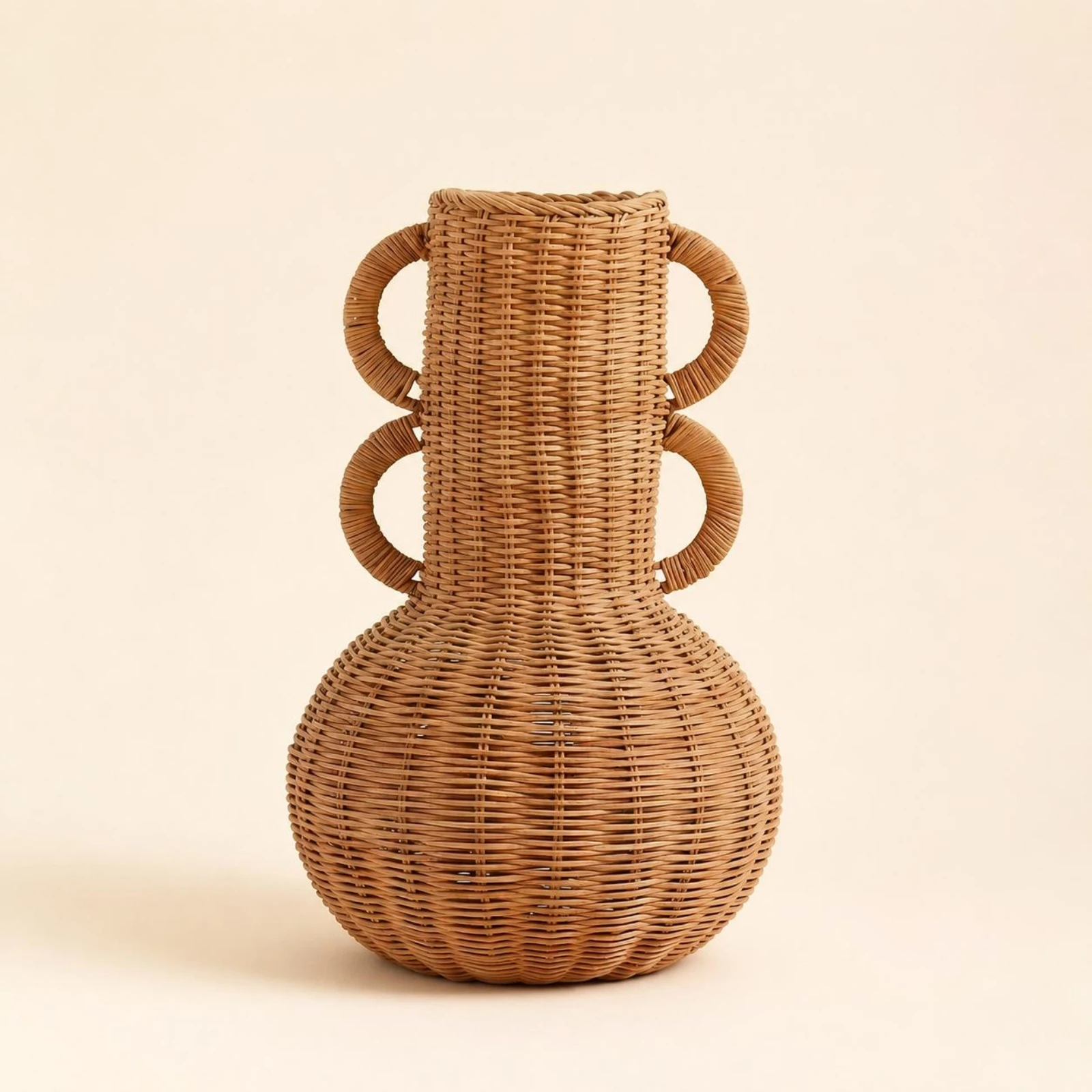 Braided Wicker Vase Handmade Wicker Flower Basket Woven Floor Vase Loop Handles Interior Decoration Uncovered Top