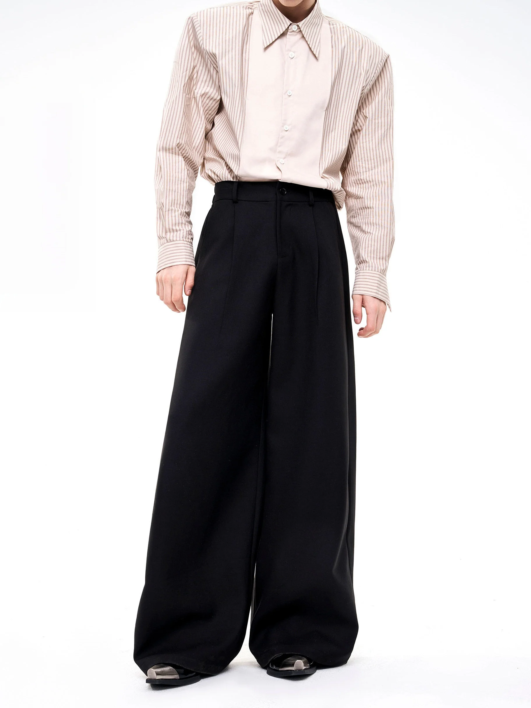 

Start Exceed End High-End Wool Lyocell Drapey Men's Autumn Casual Pants Bla Wide Leg Straight Cut Trousers for Teens