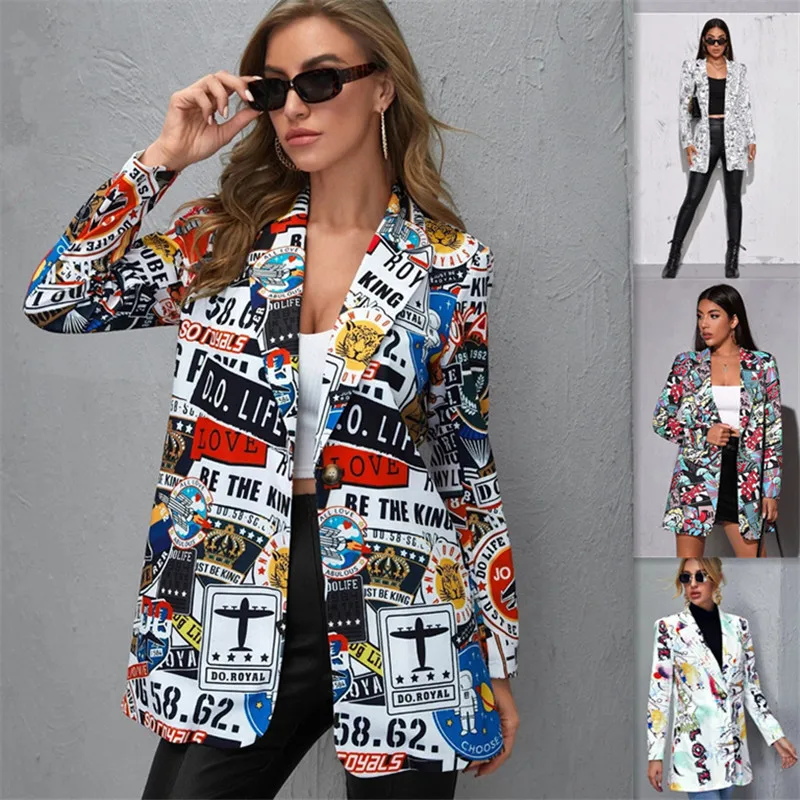 Blazer Coats Women\'s Autumn Suit Fashion Leisure Button Long Sleeve Overalls Office Lady Elegant Casual Jackets letter new