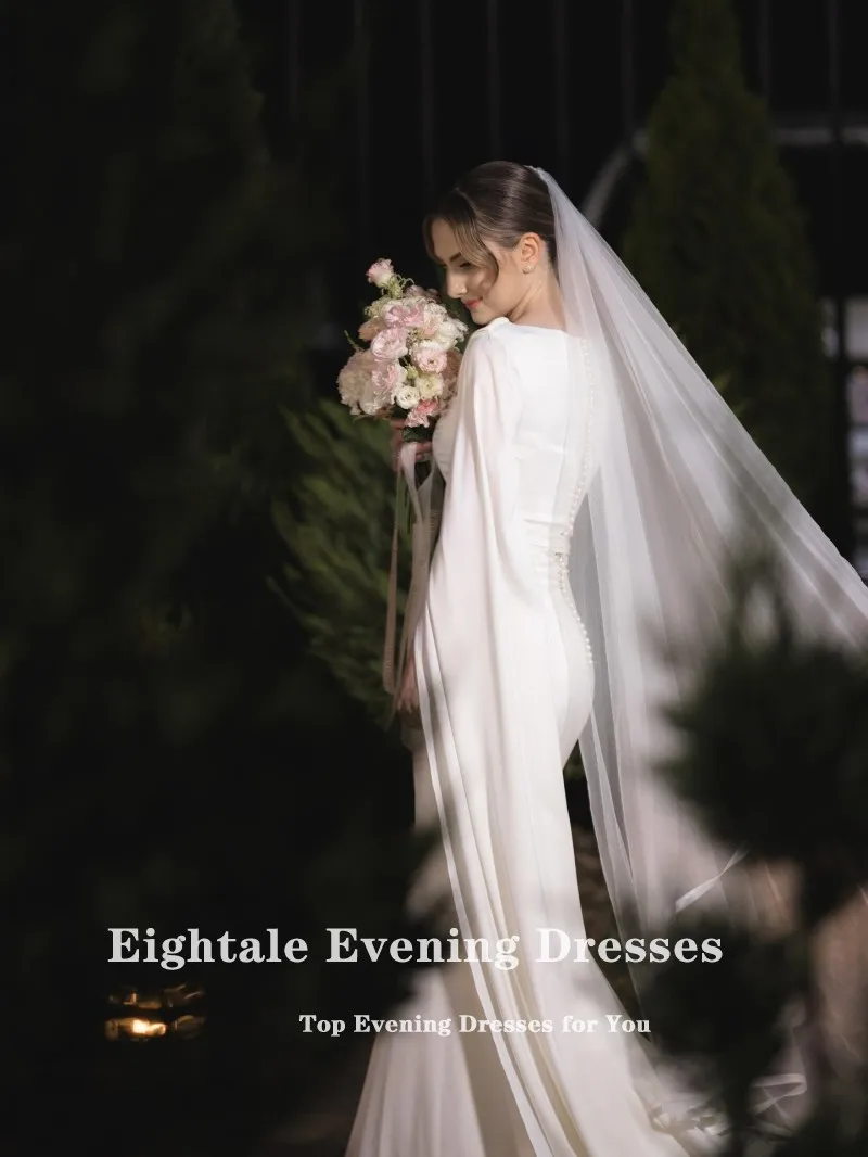 Eightale Arabisches Hochzeitskleid mit O-Ausschnitt, maßgeschneidert, weiß, elfenbeinfarben, bodenlanges Brautkleid, Meerjungfrau-Braut-Partykleid