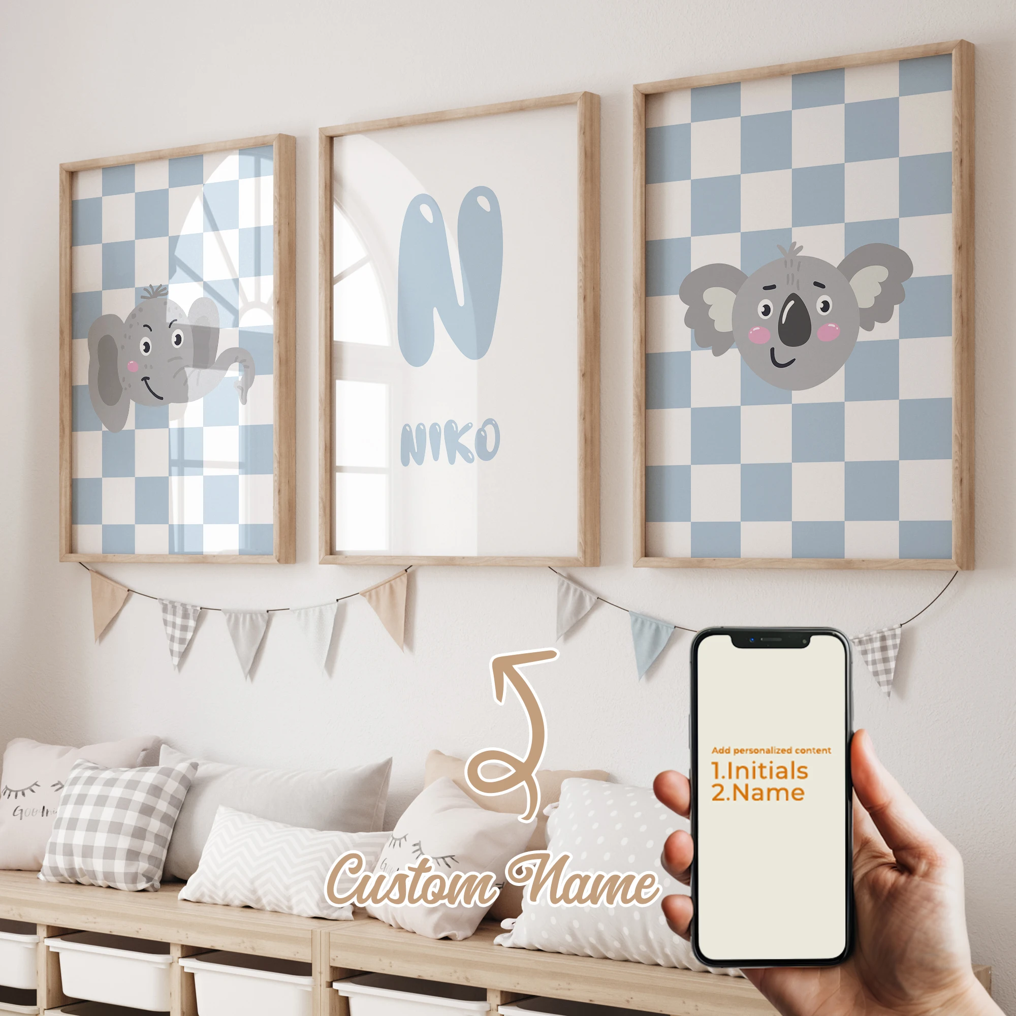 

Elephant Koala Animal 3pcs Personalized Name Custom Wall Art Prints Canvas Painting Poster Picture For Living Room Home Decor
