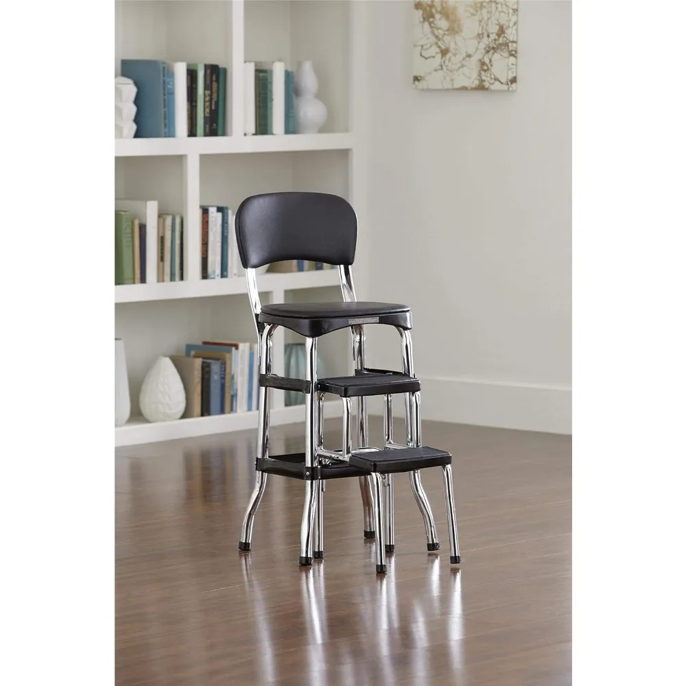 كرسي بارتفاع عداد أسود على الطراز العتيق ومقعد متدرج