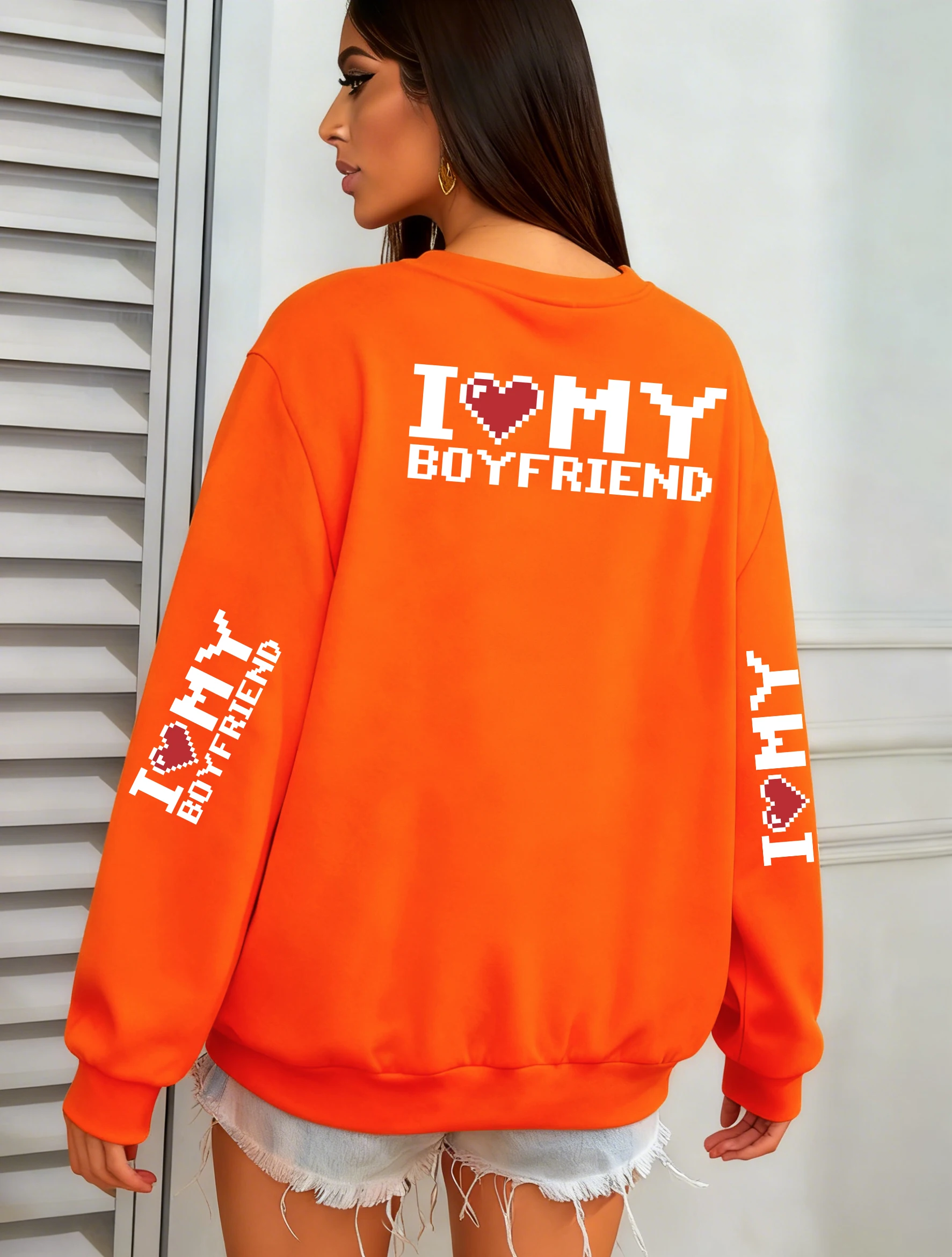 Ich liebe meinen Freund als Geschenk für ein Paar, bedruckter Damen-Pullover, Fleece-Jogging-Sweatshirt, lockere Kleidung mit Rundhalsausschnitt, Herbst-Sportbekleidung