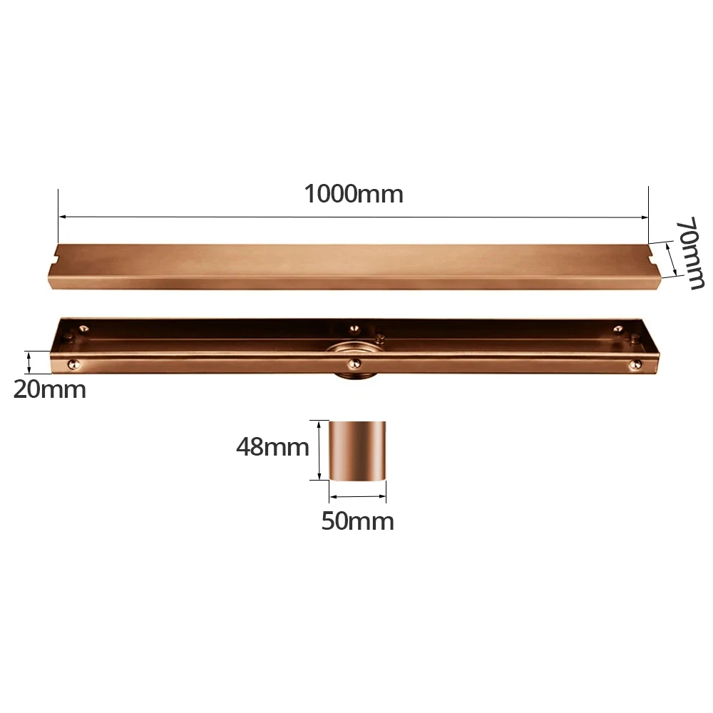 Smesiteli-Ralo Retangular para Banheiro, Linear Tile Insert, Rosa Dourado, Anti-Odor, Floor Insert, 800mm, 900mm, 1000mm