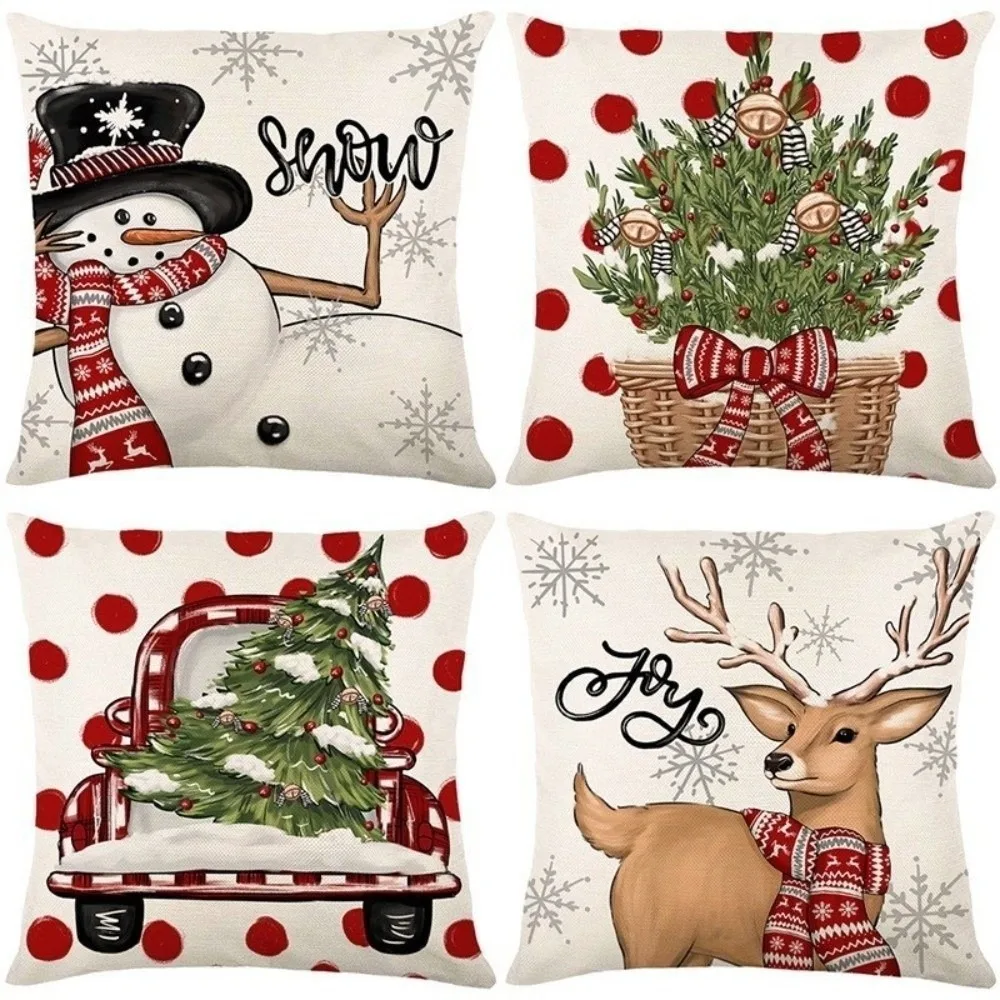 New Portable Christmas Throw Pillow Covers Non-Real Embroidery 45x45 Pillow Case Snowman Santa Claus Cushion Cover Party Decor