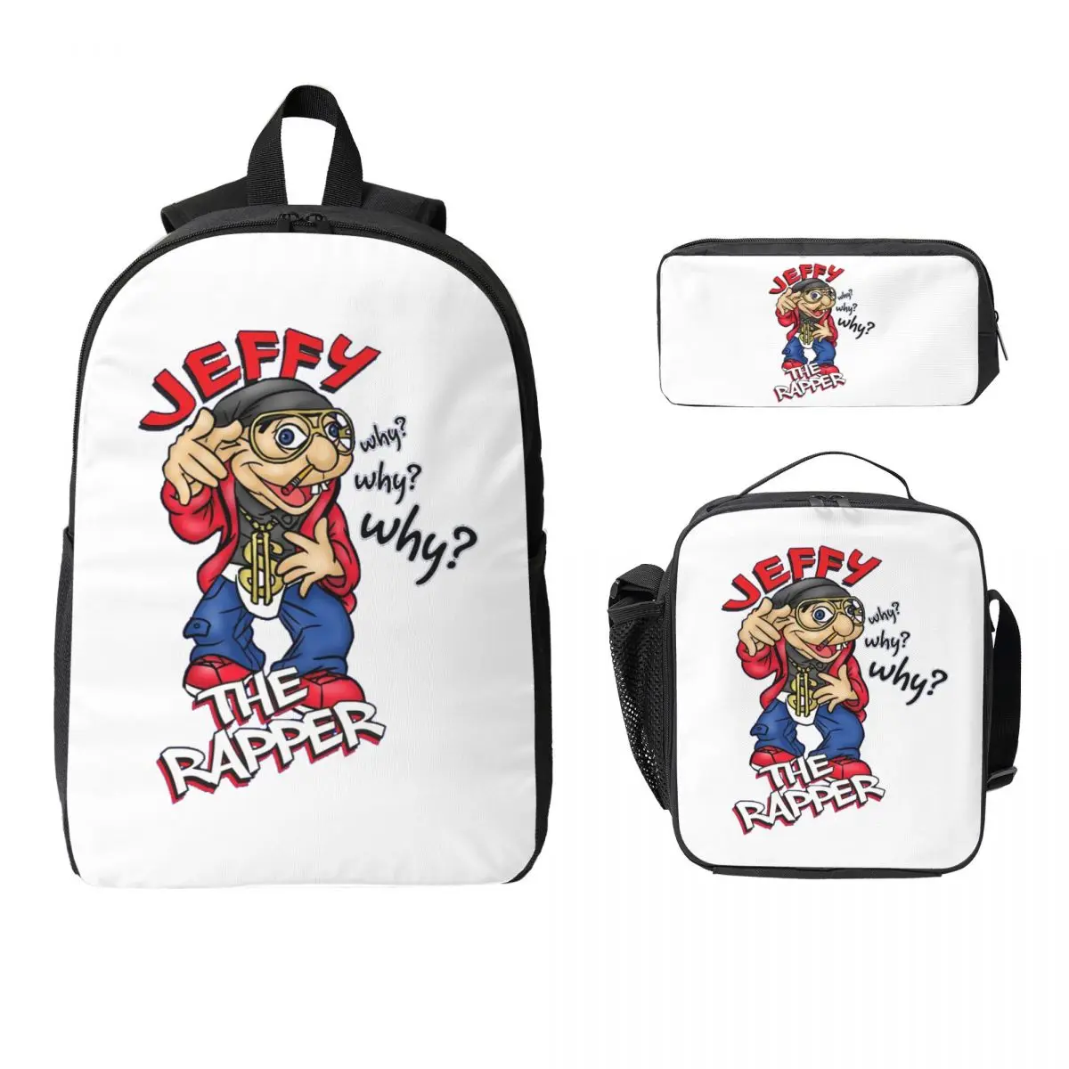Jeffy The Rapper SML Character Backpack Boys Girls BookBag School Bag Laptop Shoulder Bags 3ps Insulated Lunch Bag Pencil Case