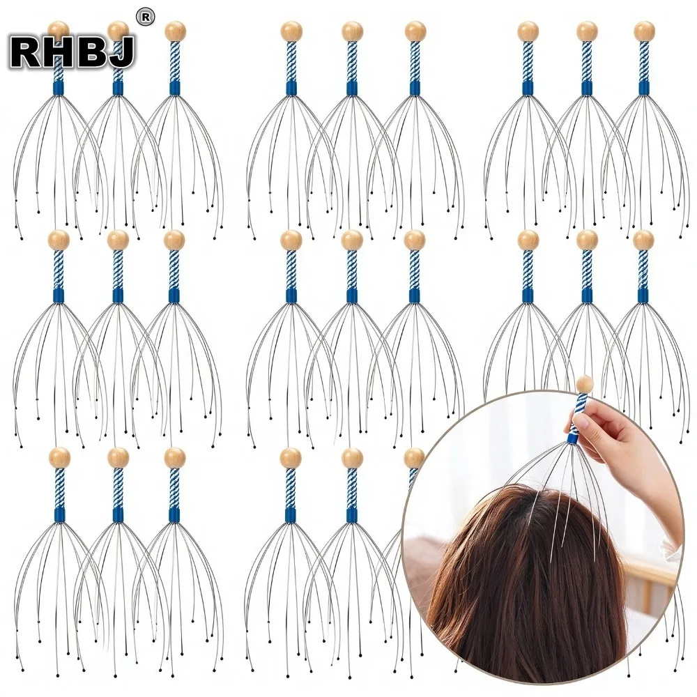 10/18/45Pcs Stainless Steel Octopus Head Massager Engraved Relaxer Brain Massage Claw Scalp Scratcher Itch Relief Random Color