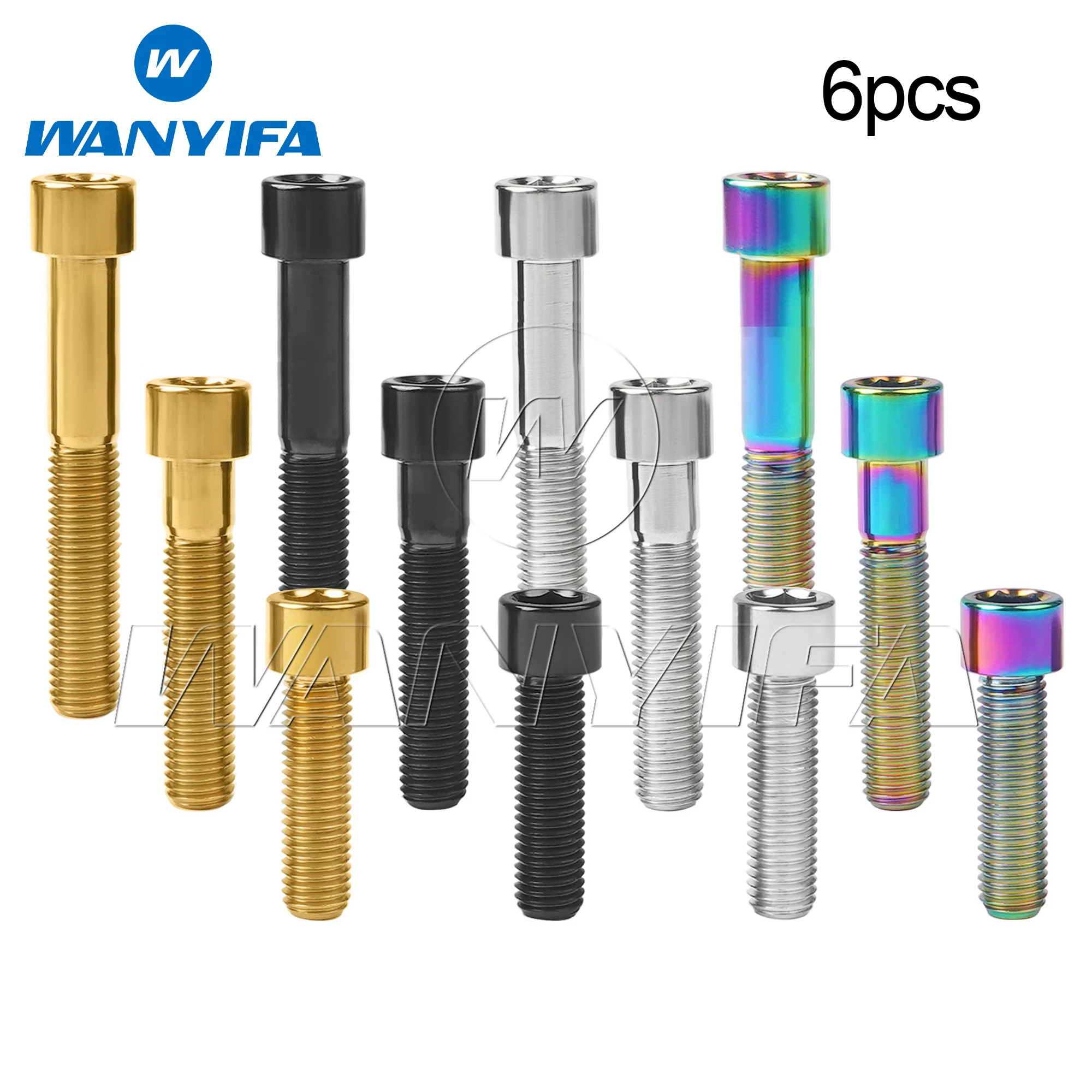 Wanyifa 6pcs Titanium Bolts M7x20 25 30 32 35 40 43 45 50mm Socket Cap Hex Allen Head Ti Grade 5 Screws for Bike Motorcycle Car