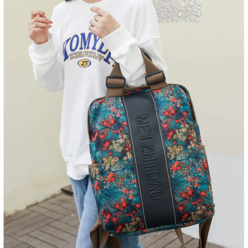 Oxford Spinning Backpack Women Fashion New Trend Bag Young Students Travel Large Capacity Printed National Wind Backpack