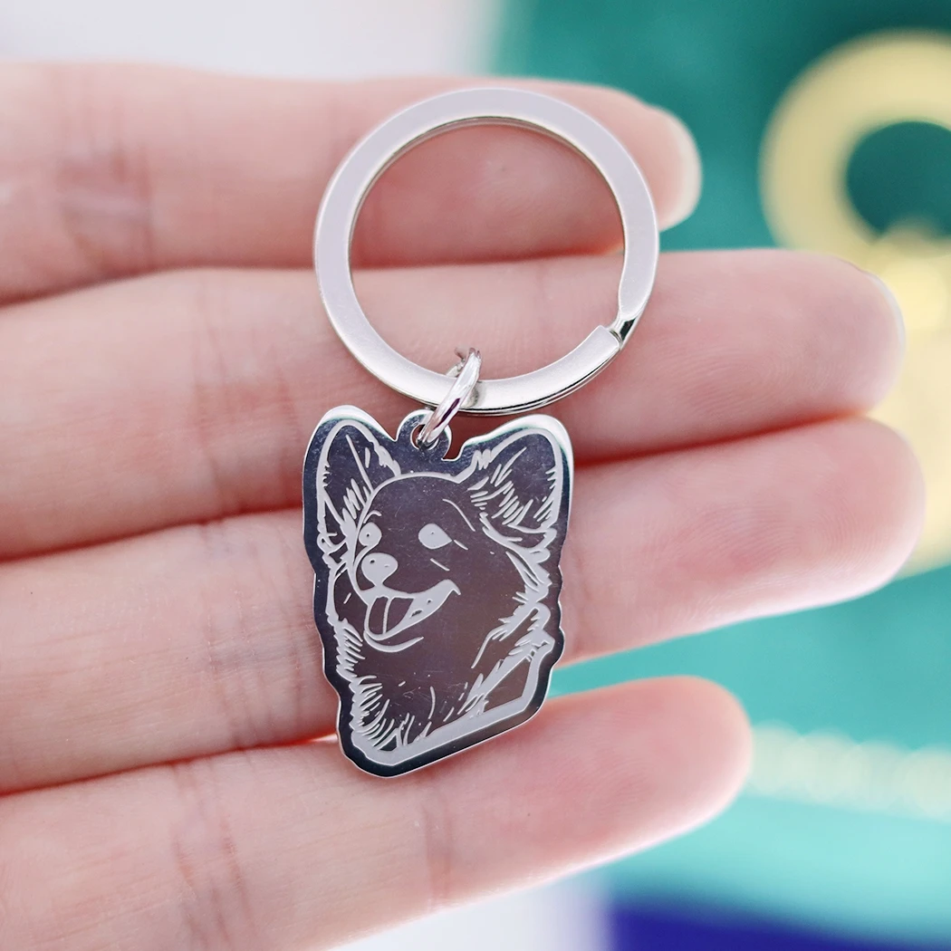 Kawaii Corgi Dog No Fade Stainless Steel Charms Keychain for Women Men Jewelry Kids Gifts Pet Lucky Key Rings Deco DIY Supplies