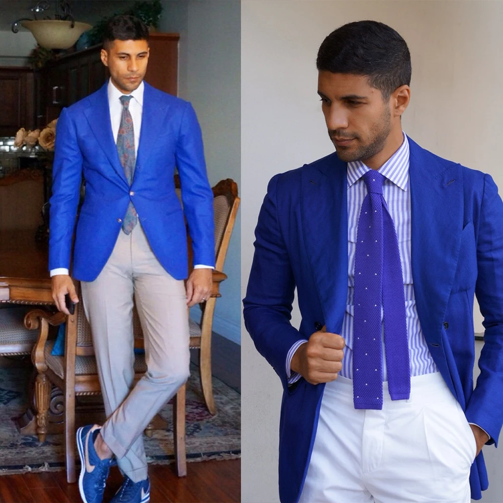 

Smart Casual Royal Blue Men Tuxedos Single Breasted Notched Lapel Blazer Handsome Party Prom Wedding Formal