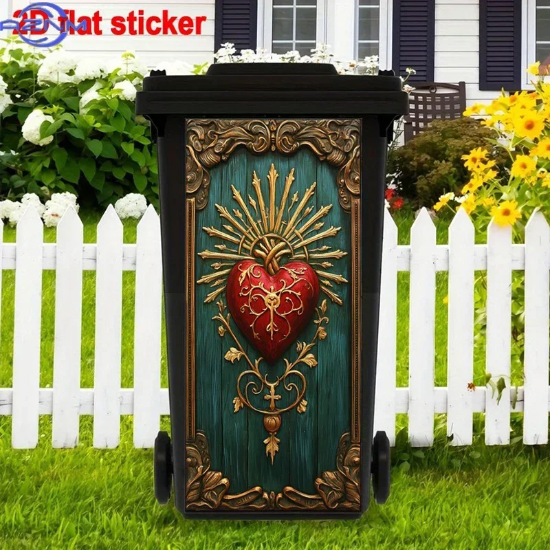 2D Print Trash Can Decor Decal DIY Makeover Ornament for Household Garbage Bin