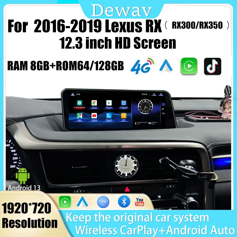 12.3Inch For Lexus 2016-2019 RX 200t 300 350 450h 400h Android 13 CarPlay Reserved OEM Menu Car Radio Player