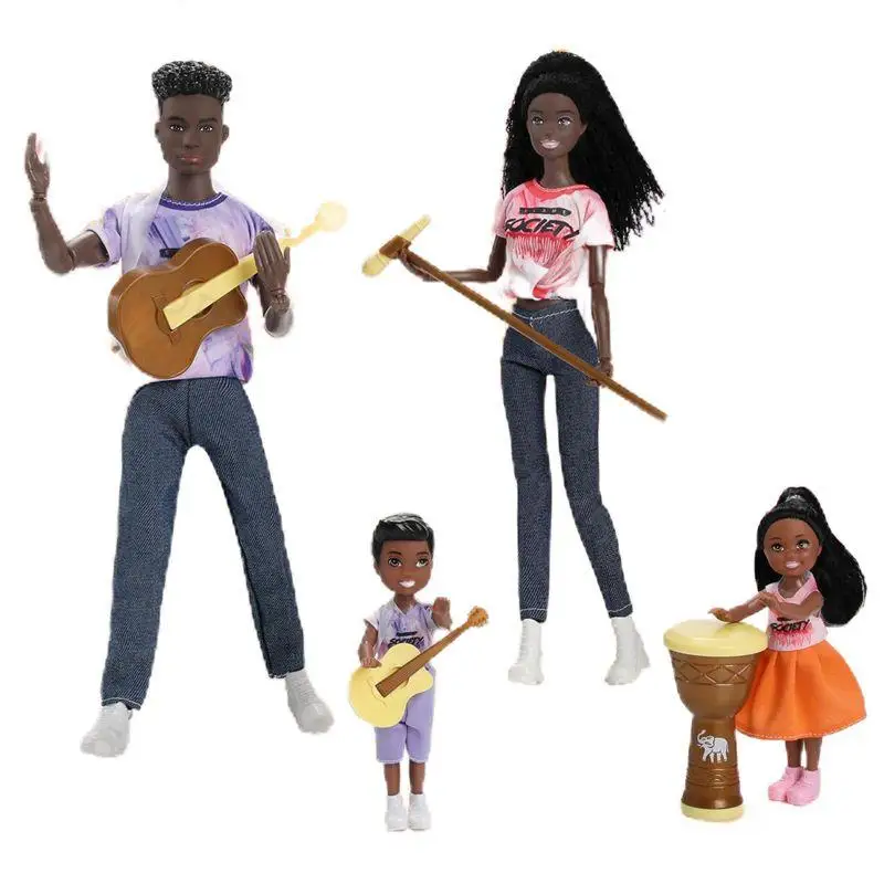 Newest Black Dolls Families Set Kids Toys Musical Instrument Dad Mother Sister Brother Play Game African Figures For Children